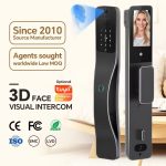 For Real Time Video Intercom Security Face Recognition Fingerprint Digital Door Wood Door Tuya Smart Lock with WiFi/Grey
