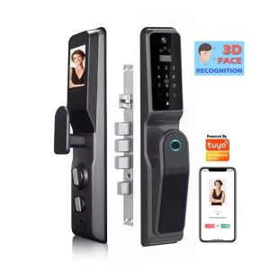 High Security Tuya Wi-Fi Electronic Door Lock with 3D Face Recognition for Outdoor Use, Suitable for Home Hotel Apartment Villa gray bronze