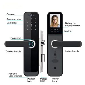 Tuya High Security Anti Theft Smart Lock with Camera Home Office Door with Display Screen Electronic Fingerprint Face intelligent lock