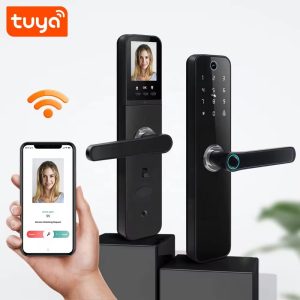 2026Factory Price Tuya Smart WiFi Fingerprint Door Lock with Cats Eye Camera + Screen HR06P