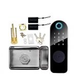 Ttlock Tuya Wifi App Electric Rim Lock Smart Digital Key Cara Password Biometric Fingerprint Gate Rim Latch Lock Black - 图片 4